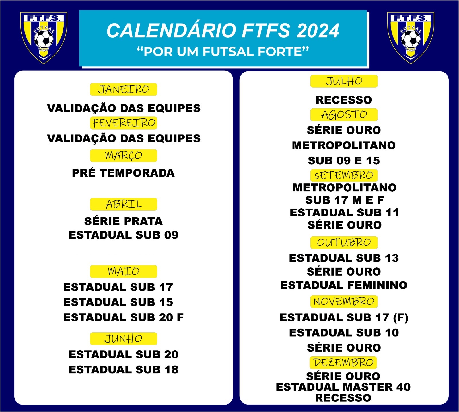 Diretoria da FTFS divulga calendário do Futsal de 2024